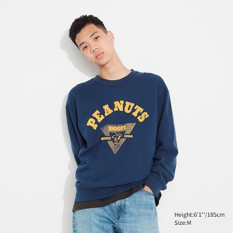 Sudaderas Uniqlo PEANUTS Charlie Baseball Team Long-Sleeve Hombre Azules | 301549_PE