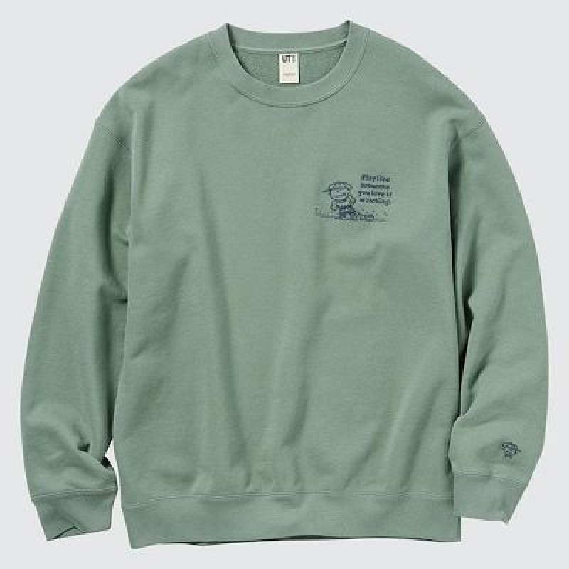 Sudaderas Uniqlo PEANUTS Charlie Baseball Team Long-Sleeve Hombre Verde | 962430_PE