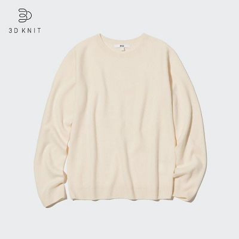 Suéteres Uniqlo 3D Knit Cashmere Crew Neck Long-Sleeve Mujer Blancas | 73468_PE