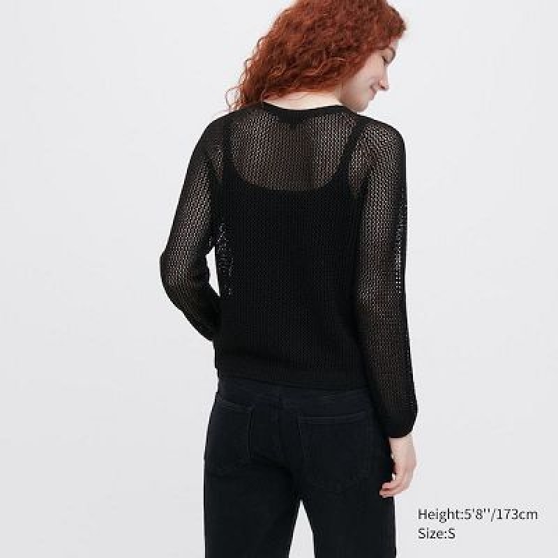 Suéteres Uniqlo 3D Knit Mesh Long-Sleeve Crew Neck Mujer Blancas | 745921_PE