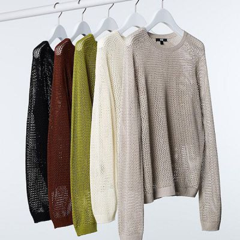 Suéteres Uniqlo 3D Knit Mesh Long-Sleeve Crew Neck Mujer Blancas | 745921_PE