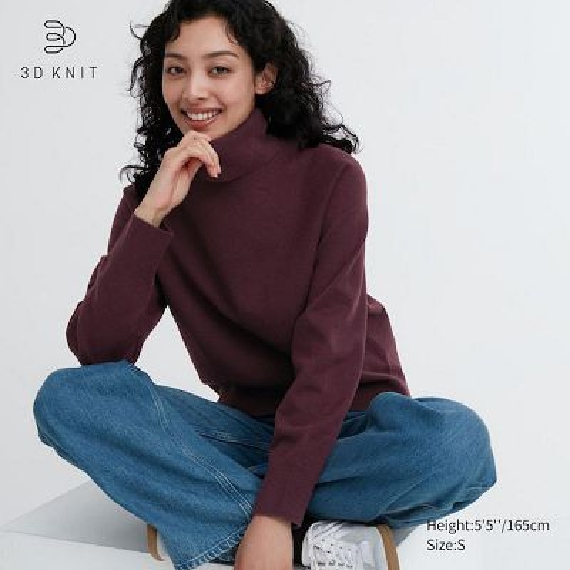 Suéteres Uniqlo 3D Knit Souffle Yarn Long-Sleeve Mujer Wine | 890465_PE