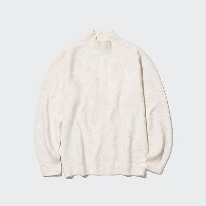 Suéteres Uniqlo 3D Knit Souffle Yarn Mock Neck Hombre Blancas | 648572_PE