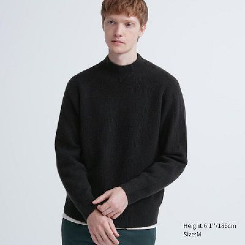 Suéteres Uniqlo 3D Knit Souffle Yarn Mock Neck Hombre Negras | 208349_PE