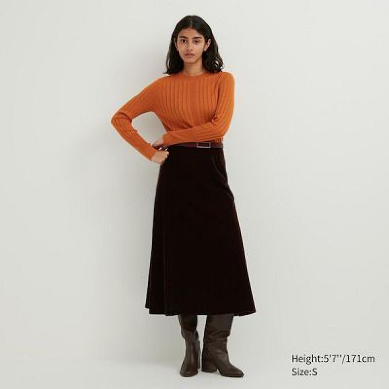 Suéteres Uniqlo 3D Knit Wide Acanalado Crew Neck Mujer Naranjas | 487160_PE