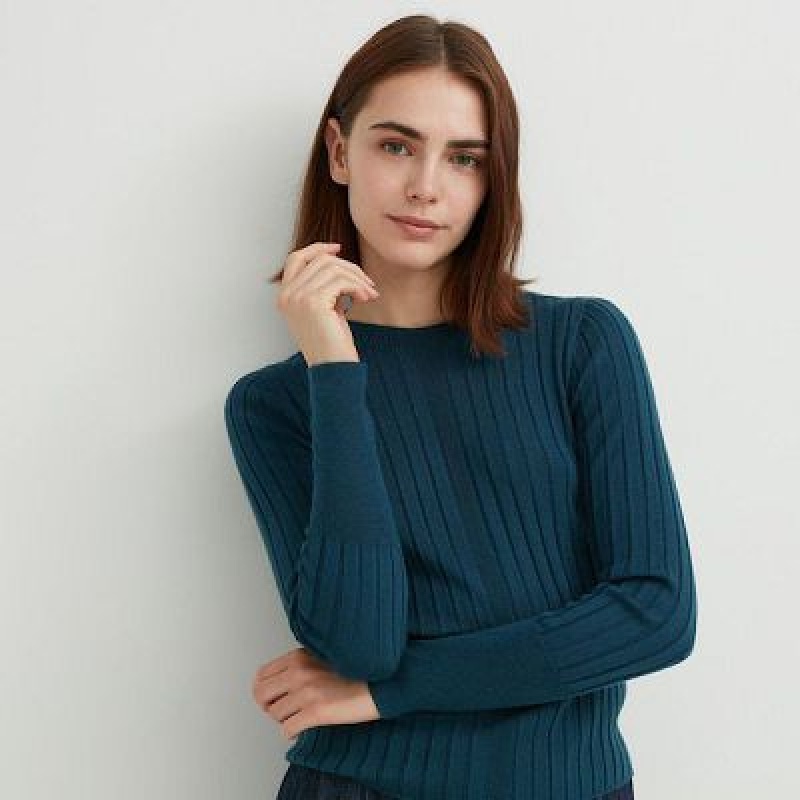 Suéteres Uniqlo 3D Knit Wide Acanalado Crew Neck Mujer Naranjas | 487160_PE