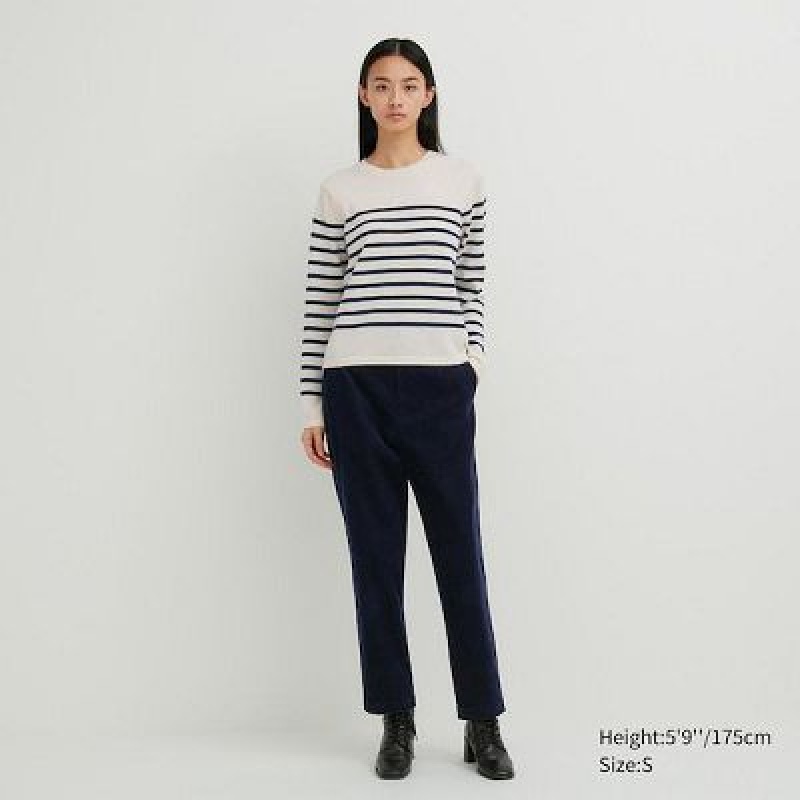 Suéteres Uniqlo Cashmere A Rayas Crew Neck Long-Sleeve Mujer Blancas | 571390_PE