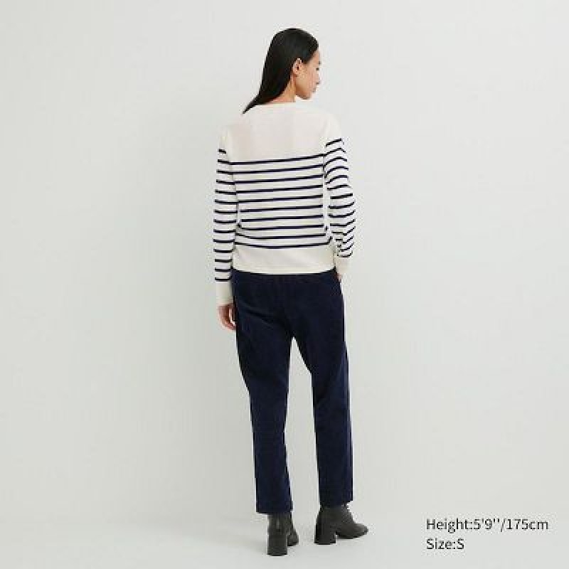 Suéteres Uniqlo Cashmere A Rayas Crew Neck Long-Sleeve Mujer Blancas | 571390_PE