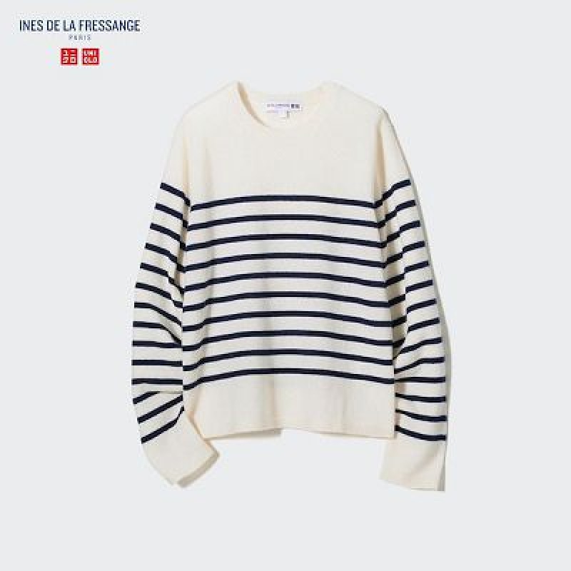 Suéteres Uniqlo Cashmere A Rayas Crew Neck Long-Sleeve Mujer Blancas | 571390_PE