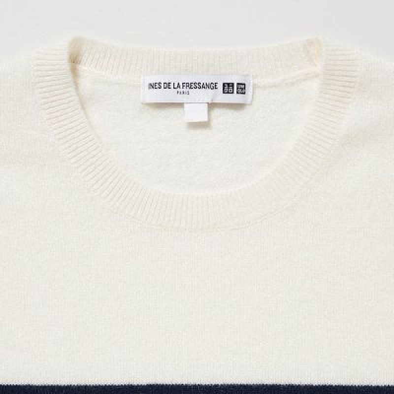 Suéteres Uniqlo Cashmere A Rayas Crew Neck Long-Sleeve Mujer Blancas | 571390_PE