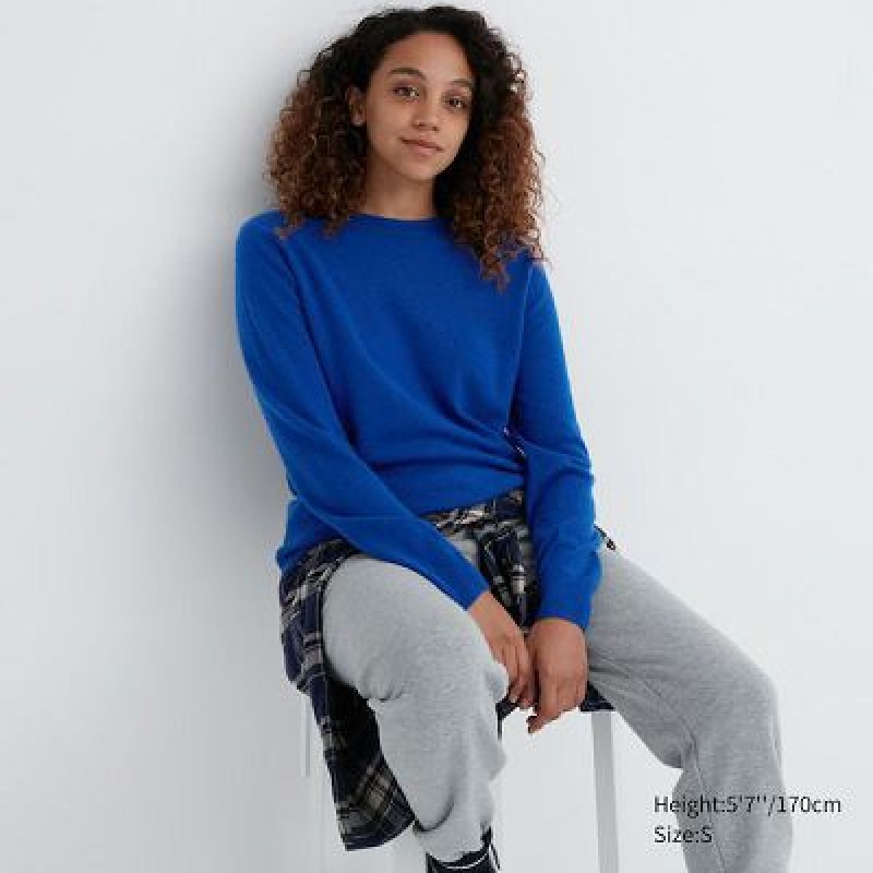 Suéteres Uniqlo Cashmere Crew Neck Long-Sleeve Mujer Azules | 856342_PE