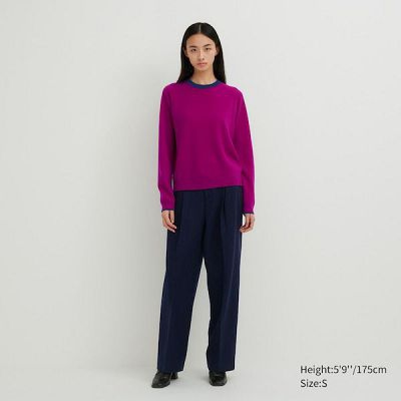 Suéteres Uniqlo Cashmere Crew Neck Long-Sleeve Mujer Rosas | 493725_PE