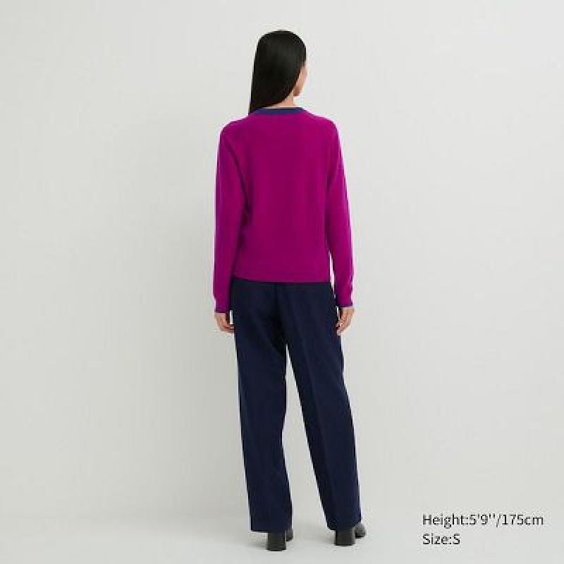 Suéteres Uniqlo Cashmere Crew Neck Long-Sleeve Mujer Rosas | 493725_PE