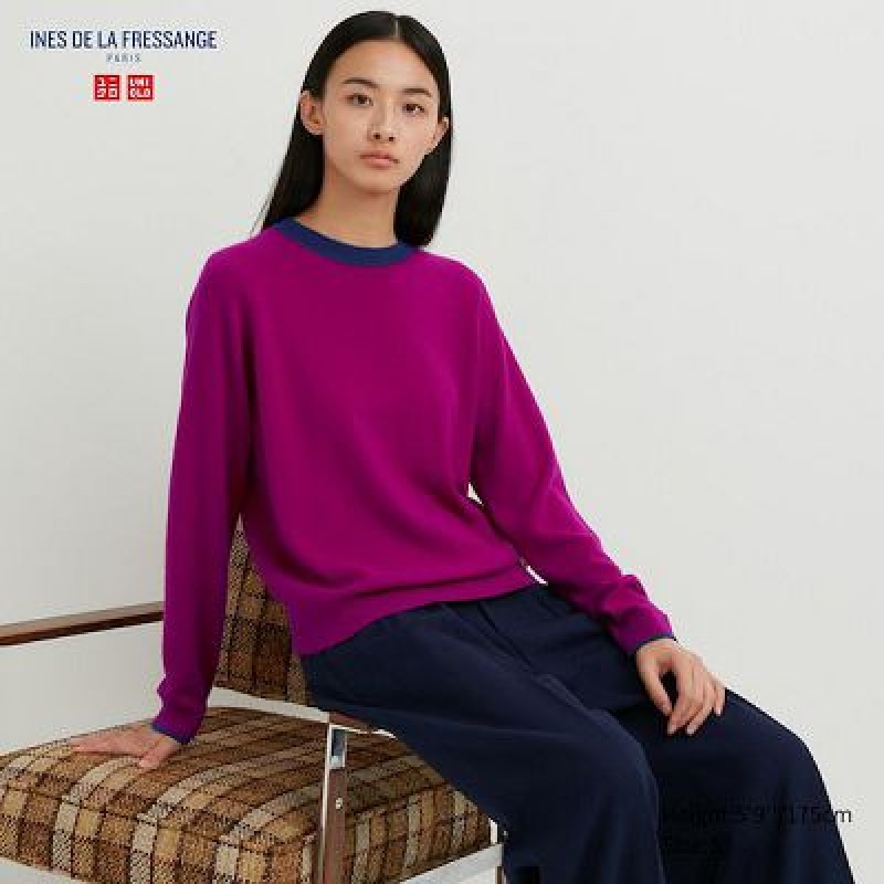 Suéteres Uniqlo Cashmere Crew Neck Long-Sleeve Mujer Rosas | 493725_PE