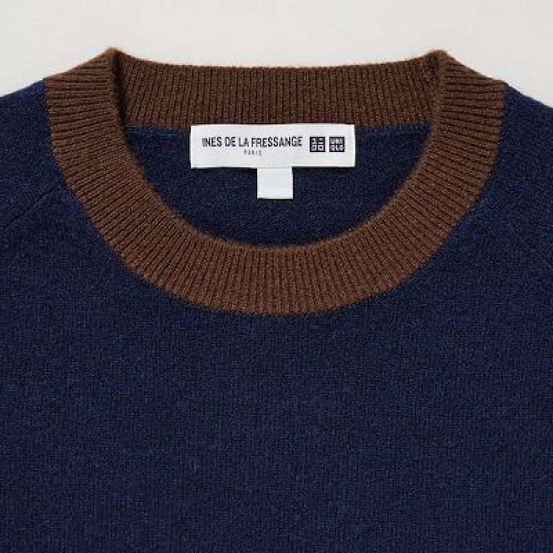 Suéteres Uniqlo Cashmere Crew Neck Long-Sleeve Mujer Azul Marino | 370126_PE