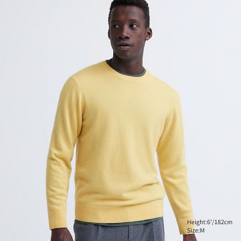 Suéteres Uniqlo Cashmere Crew Neck Long-Sleeve Hombre Amarillo | 695317_PE