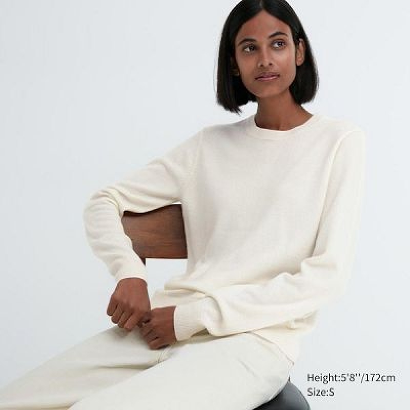 Suéteres Uniqlo Cashmere Crew Neck Long-Sleeve Mujer Blancas | 451027_PE