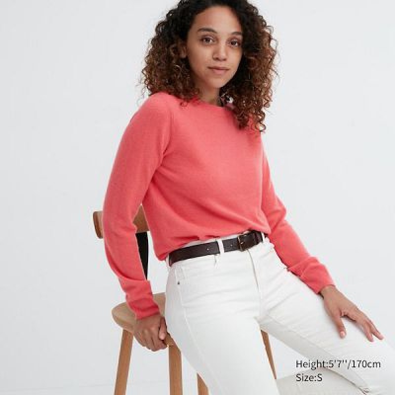 Suéteres Uniqlo Cashmere Crew Neck Long-Sleeve Mujer Rosas | 32489_PE