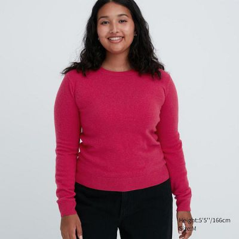 Suéteres Uniqlo Cashmere Crew Neck Long-Sleeve Mujer Rosas | 94536_PE