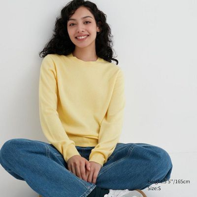 Suéteres Uniqlo Cashmere Crew Neck Long-Sleeve Mujer Amarillo | 312684_PE