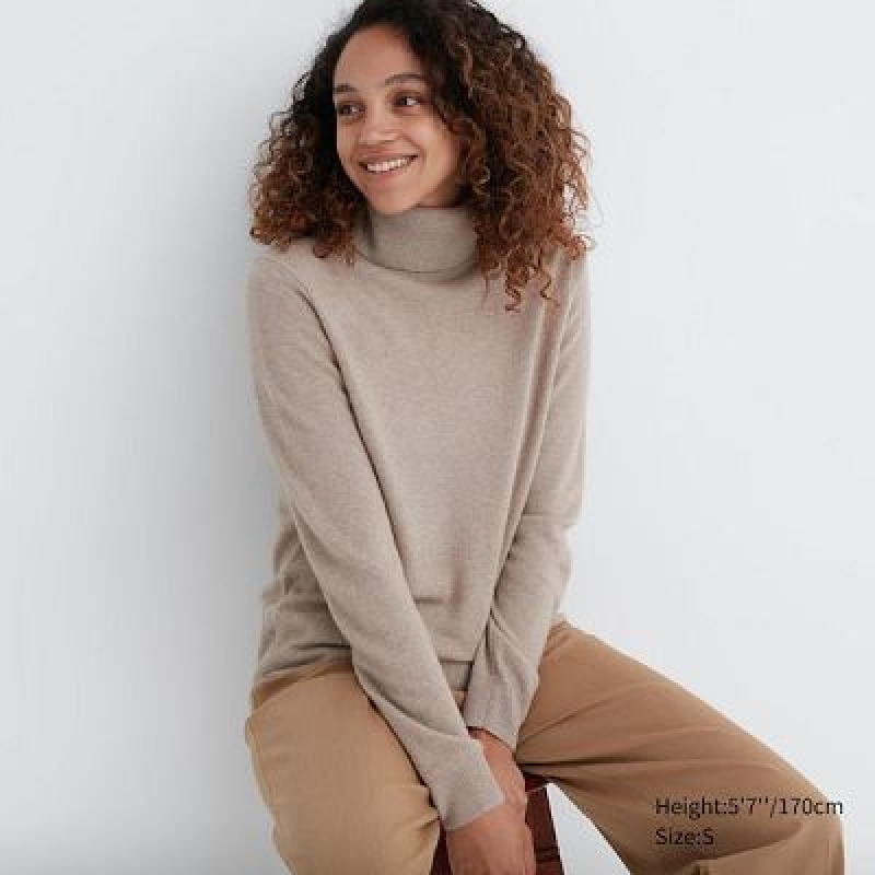 Suéteres Uniqlo Cashmere Turtleneck Mujer Beige | 297831_PE