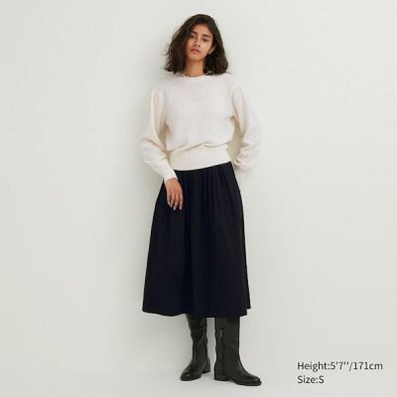 Suéteres Uniqlo Crew Neck Puff Long-Sleeve Mujer Blancas | 502184_PE