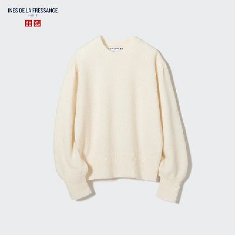 Suéteres Uniqlo Crew Neck Puff Long-Sleeve Mujer Blancas | 502184_PE