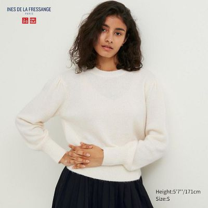 Suéteres Uniqlo Crew Neck Puff Long-Sleeve Mujer Blancas | 502184_PE