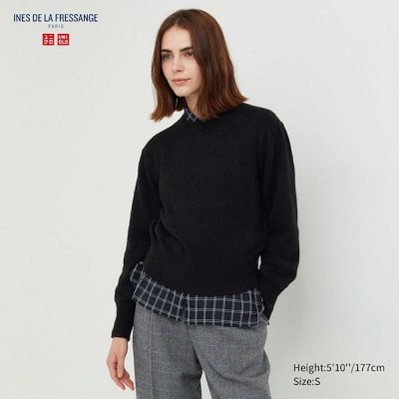 Suéteres Uniqlo Crew Neck Puff Long-Sleeve Mujer Negras | 314058_PE