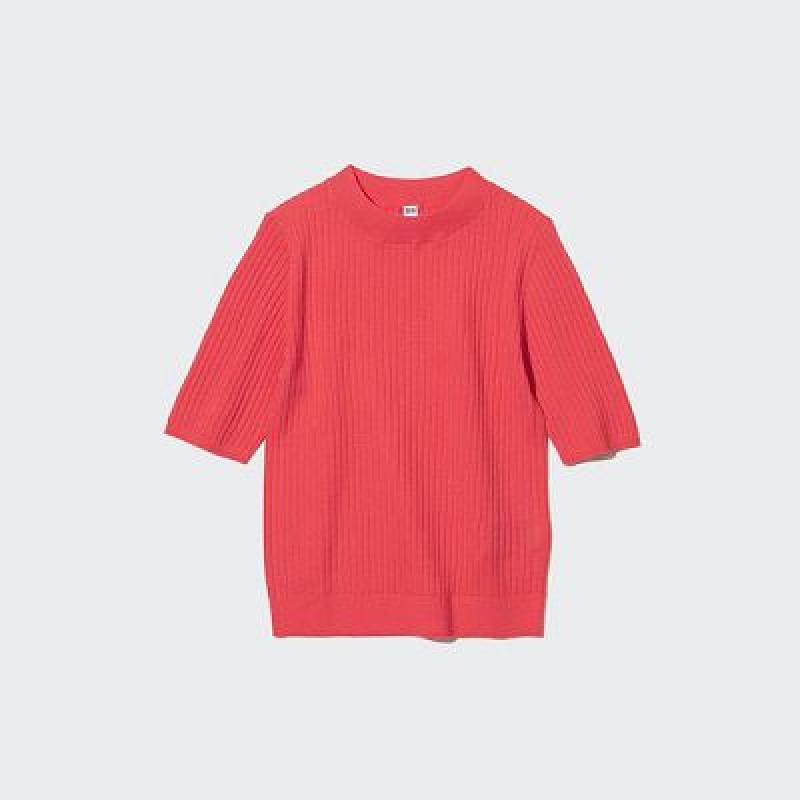 Suéteres Uniqlo Extra Fine Merino Acanalado Half-Sleeve Short Mujer Rosas | 936485_PE