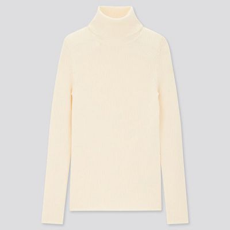 Suéteres Uniqlo Extra Fine Merino Acanalado Turtleneck Long-Sleeve Mujer Blancas | 350419_PE