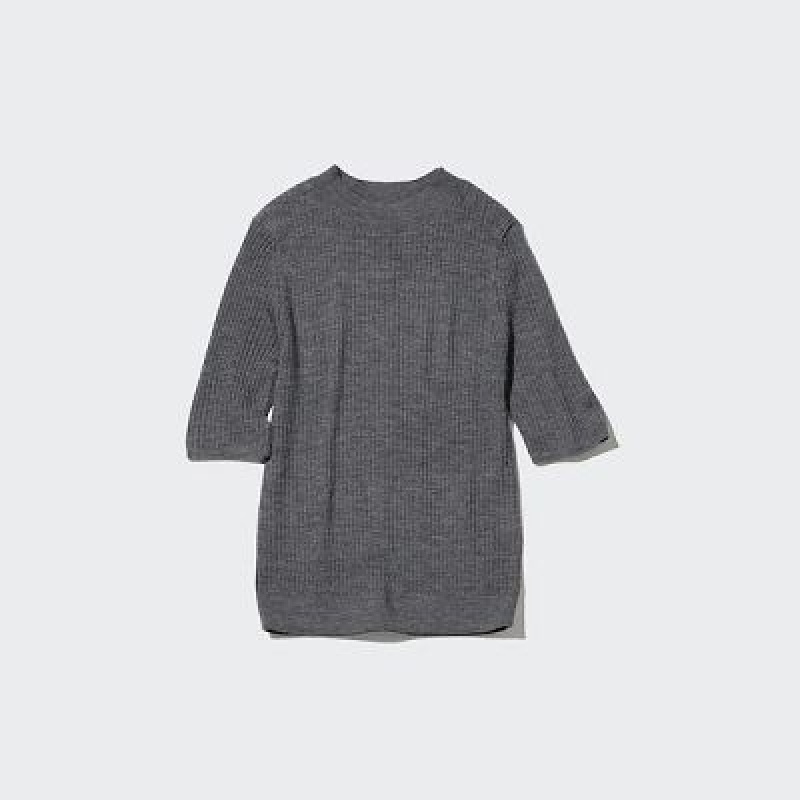 Suéteres Uniqlo Extra Fine Merino Acanalado Mock Neck Half-Sleeve Mujer Blancas | 654703_PE