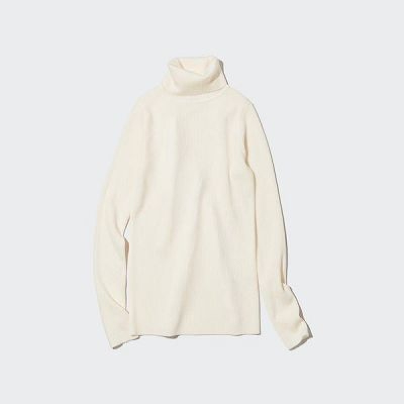 Suéteres Uniqlo Extra Fine Merino Acanalado Turtleneck Long-Sleeve Mujer Blancas | 495386_PE