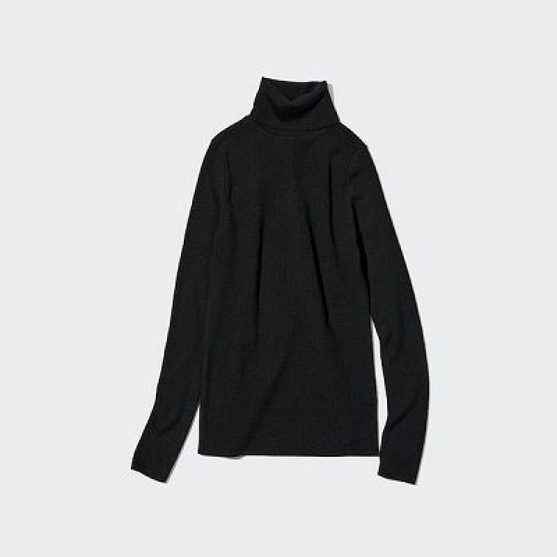 Suéteres Uniqlo Extra Fine Merino Acanalado Turtleneck Long-Sleeve Mujer Negras | 720849_PE