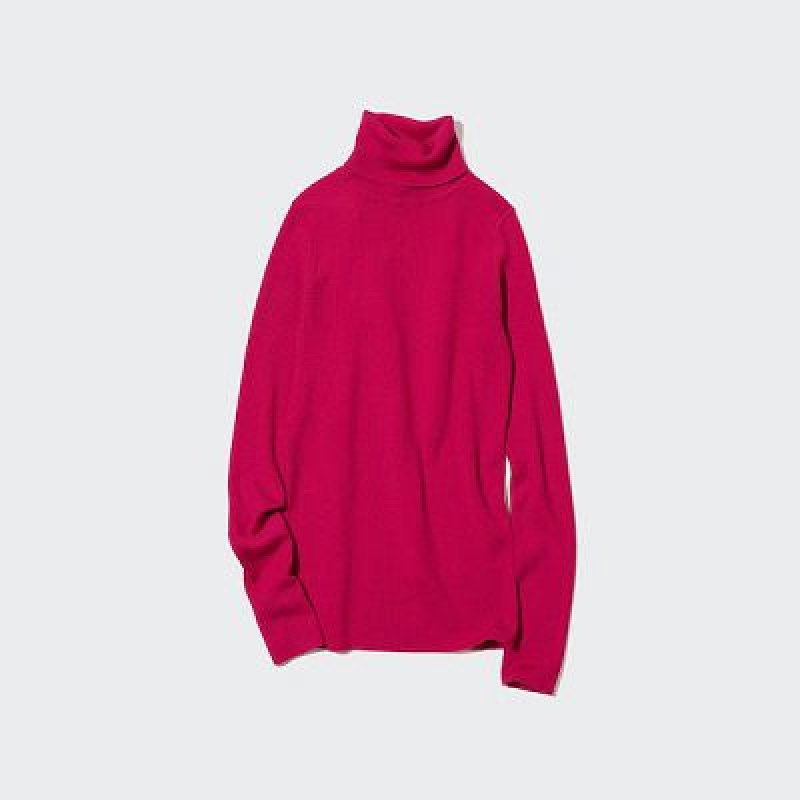 Suéteres Uniqlo Extra Fine Merino Acanalado Turtleneck Long-Sleeve Mujer Rosas | 329856_PE