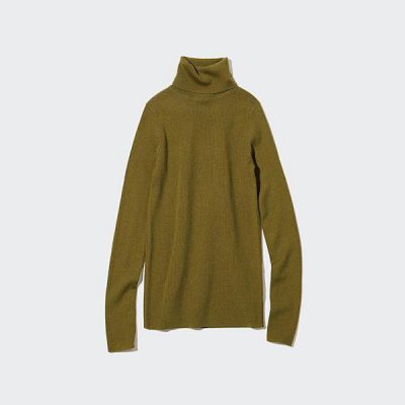 Suéteres Uniqlo Extra Fine Merino Acanalado Turtleneck Long-Sleeve Mujer Verde Oliva | 691230_PE