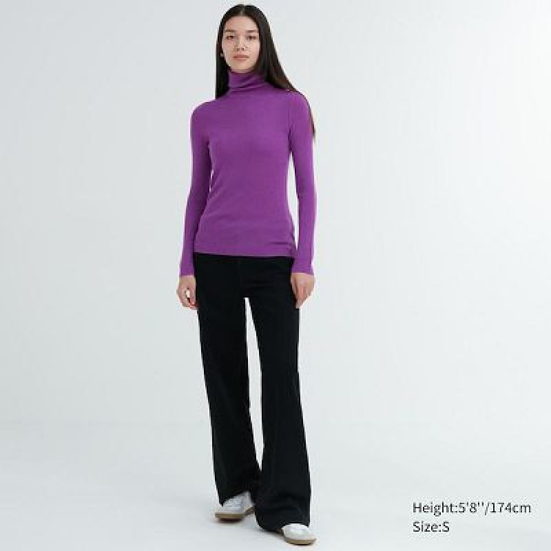 Suéteres Uniqlo Extra Fine Merino Acanalado Turtleneck Long-Sleeve Mujer Blancas | 254937_PE