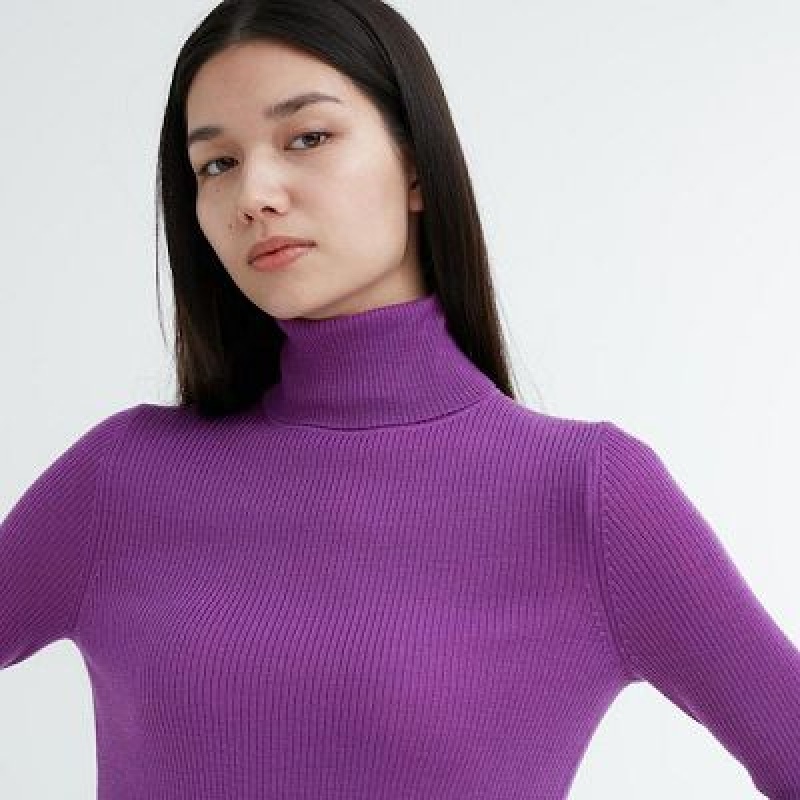 Suéteres Uniqlo Extra Fine Merino Acanalado Turtleneck Long-Sleeve Mujer Blancas | 254937_PE