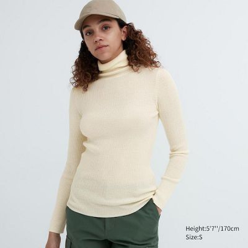 Suéteres Uniqlo Extra Fine Merino Acanalado Turtleneck Long-Sleeve Mujer Blancas | 254937_PE