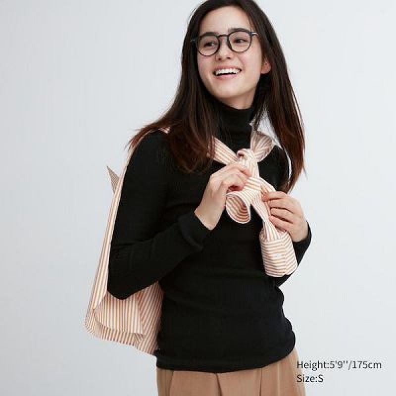 Suéteres Uniqlo Extra Fine Merino Acanalado Turtleneck Long-Sleeve Mujer Negras | 751089_PE