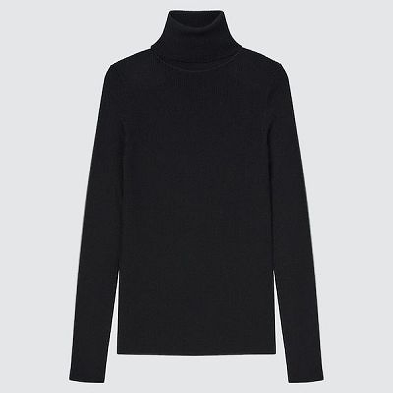 Suéteres Uniqlo Extra Fine Merino Acanalado Turtleneck Long-Sleeve Mujer Negras | 54286_PE