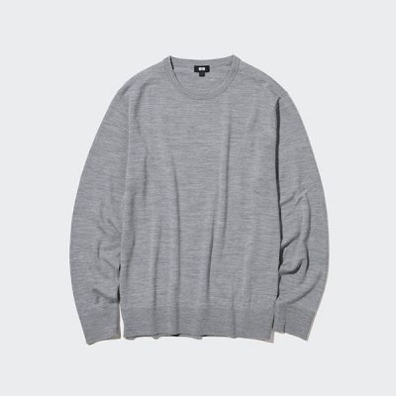 Suéteres Uniqlo Extra Fine Merino Crew Neck Hombre Gris | 159238_PE