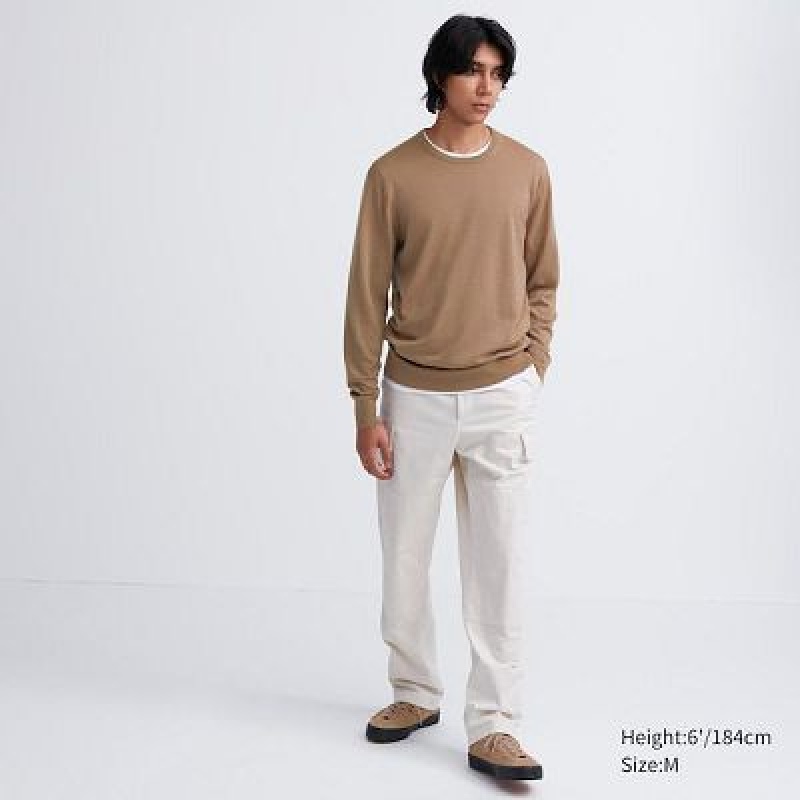 Suéteres Uniqlo Extra Fine Merino Crew Neck Hombre Wine | 209876_PE