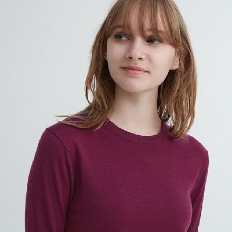 Suéteres Uniqlo Extra Fine Merino Crew Neck Long-Sleeve Mujer Blancas | 276981_PE