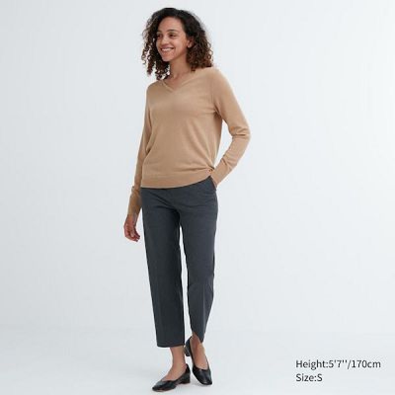 Suéteres Uniqlo Extra Fine Merino V-Neck Long-Sleeve Mujer Blancas | 423809_PE