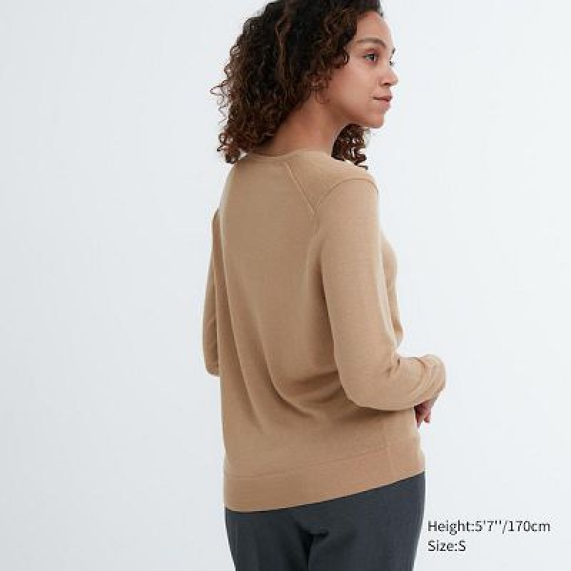 Suéteres Uniqlo Extra Fine Merino V-Neck Long-Sleeve Mujer Blancas | 423809_PE