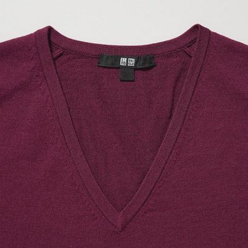 Suéteres Uniqlo Extra Fine Merino V-Neck Long-Sleeve Mujer Blancas | 423809_PE