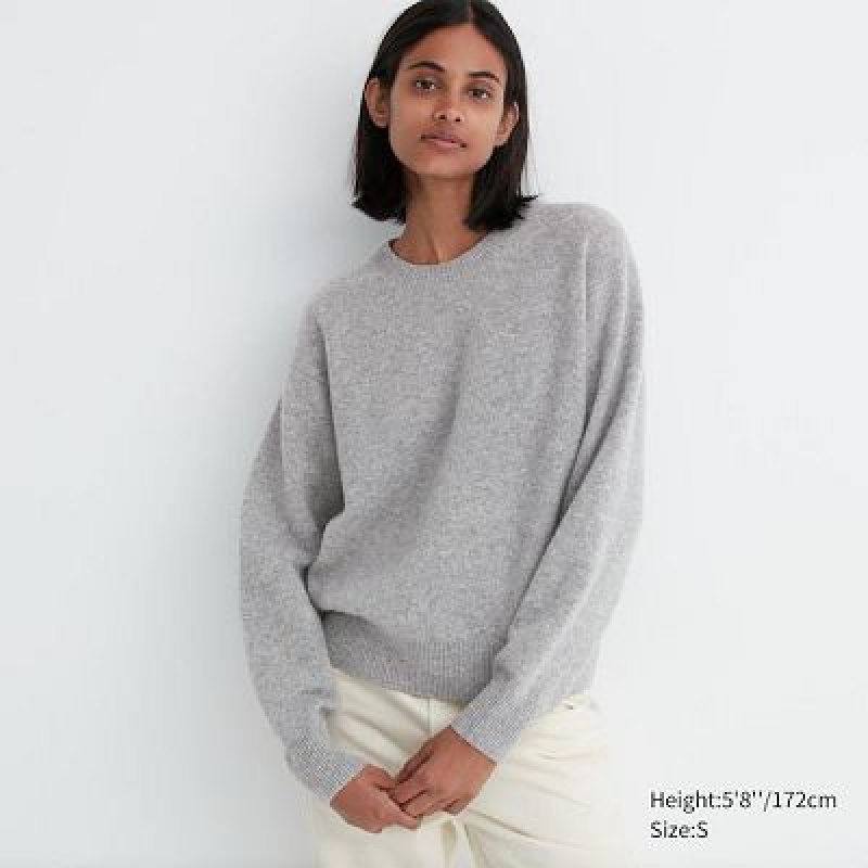 Suéteres Uniqlo Premium Lambswool Crew Neck Long-Sleeve Mujer Gris | 173956_PE