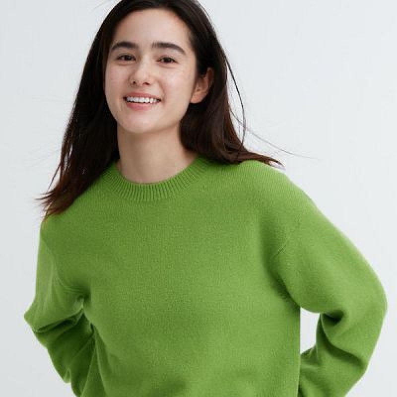 Suéteres Uniqlo Premium Lambswool Crew Neck Long-Sleeve Mujer Negras | 726514_PE