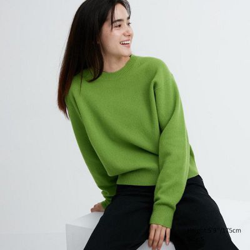 Suéteres Uniqlo Premium Lambswool Crew Neck Long-Sleeve Mujer Verde | 608924_PE